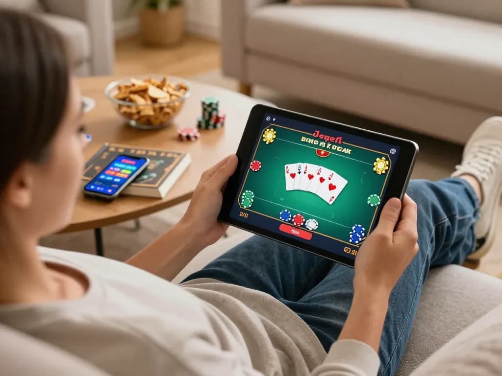 Engaging in online gambling at home with casinò online italiani non aams using a tablet and strategy notes.