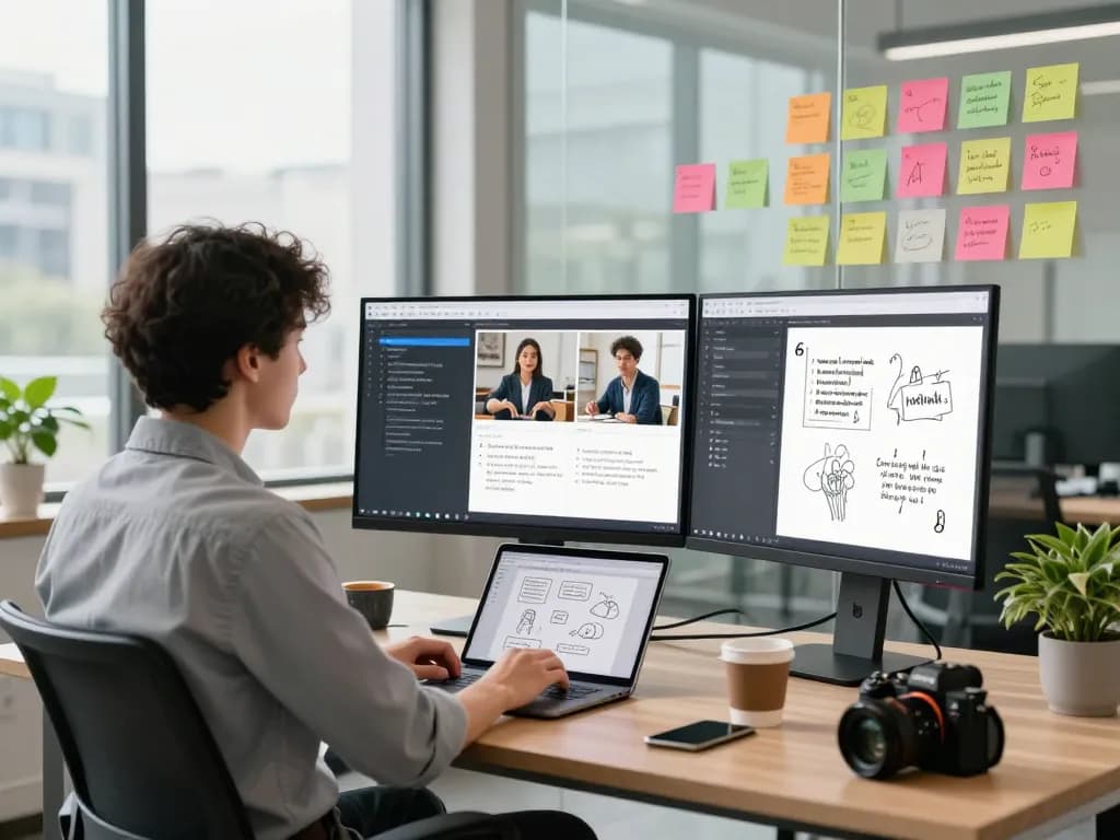 AI image to prompt generator capturing a user in a modern workspace crafting creative prompts.