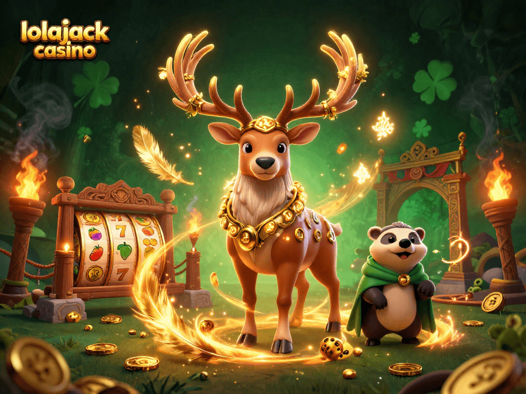 Experience excitement at lolajack casino with animated slot reels and magical characters.