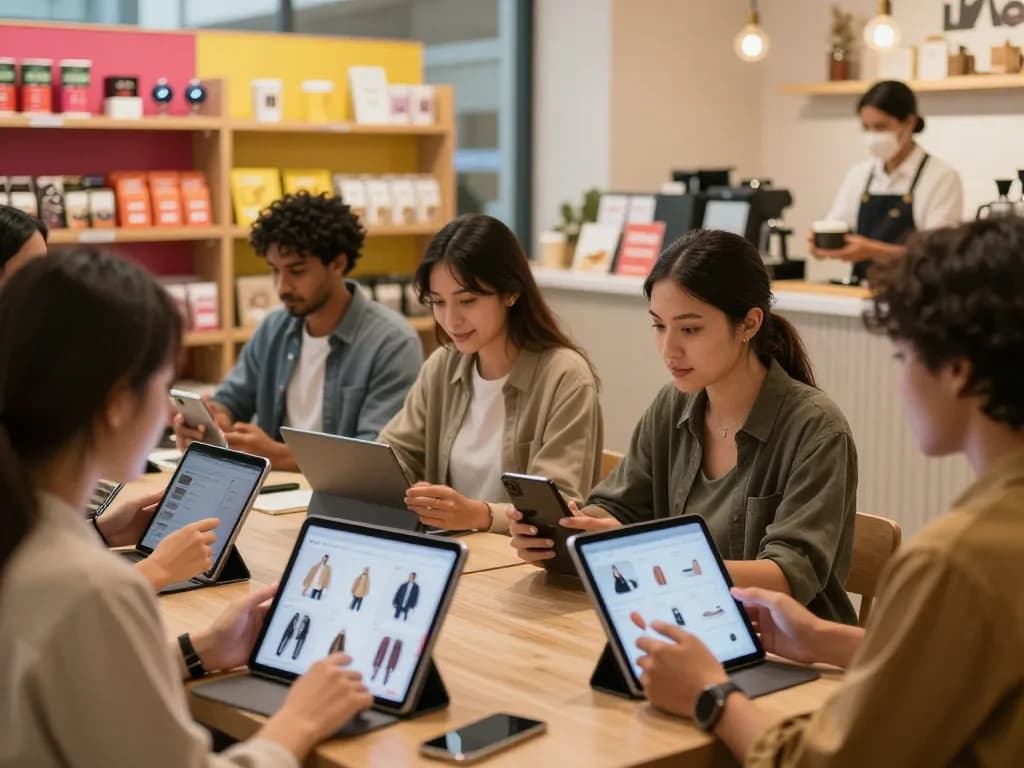 Engaging shopping experience at https://hubet88.icu/ featuring diverse customers browsing products.
