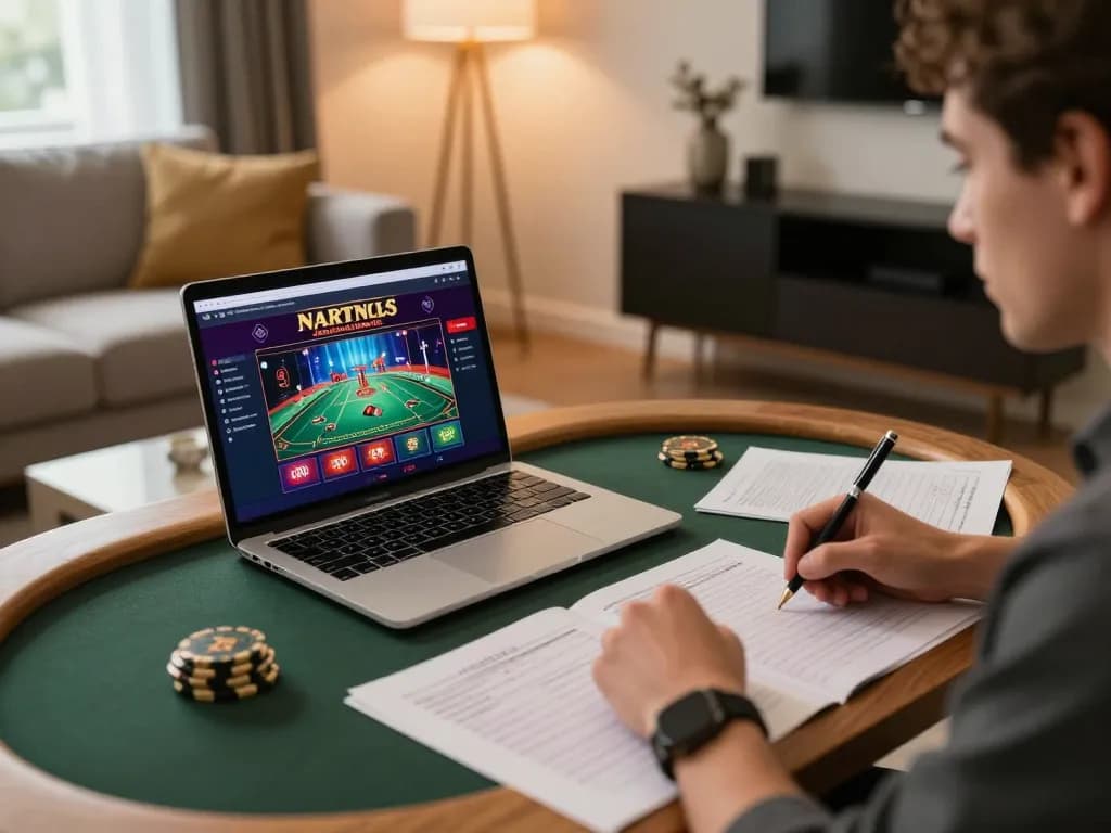 Engaging in casino italiani non aams online strategies at home with warm lighting and stylish decor.
