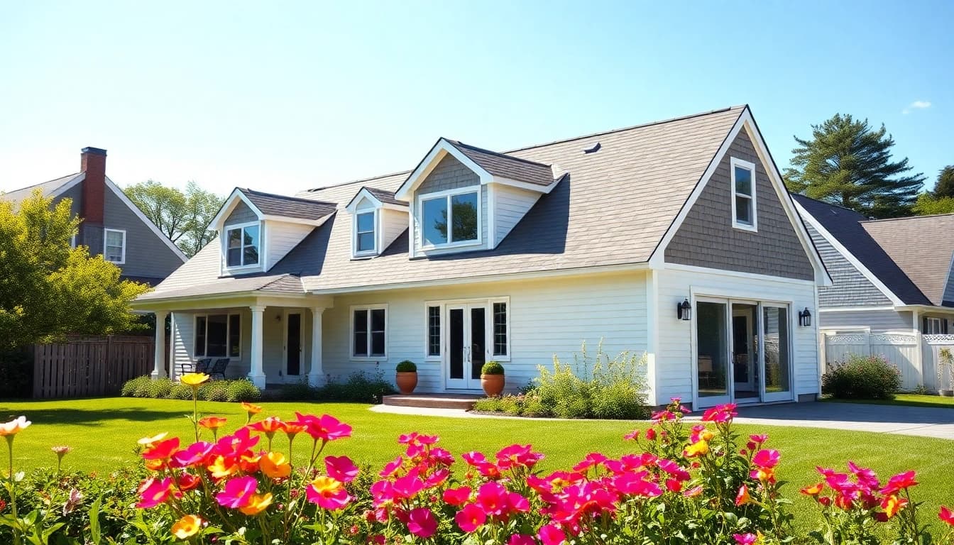 Enhancing a cape cod home addition with a spacious garage expansion in a sunny setting.