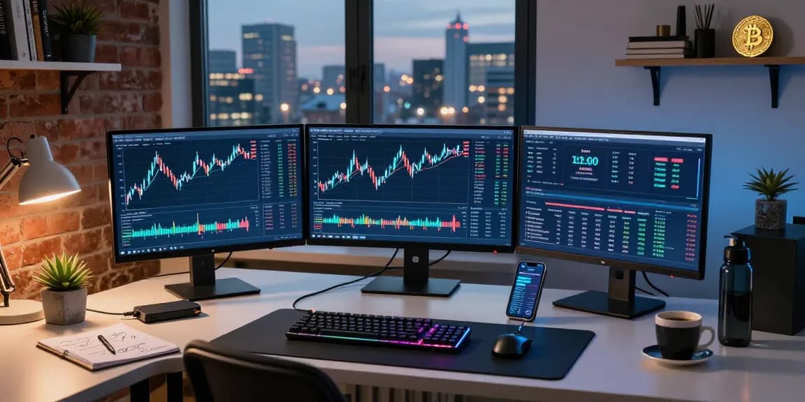 recover crypto investment से संबंधित क्रिप्टोकरेंसी ट्रेडिंग काउंटर की एक आधुनिक छवि जिसमें डेटा चार्ट और वॉलेट ऐप दिखाया गया है।