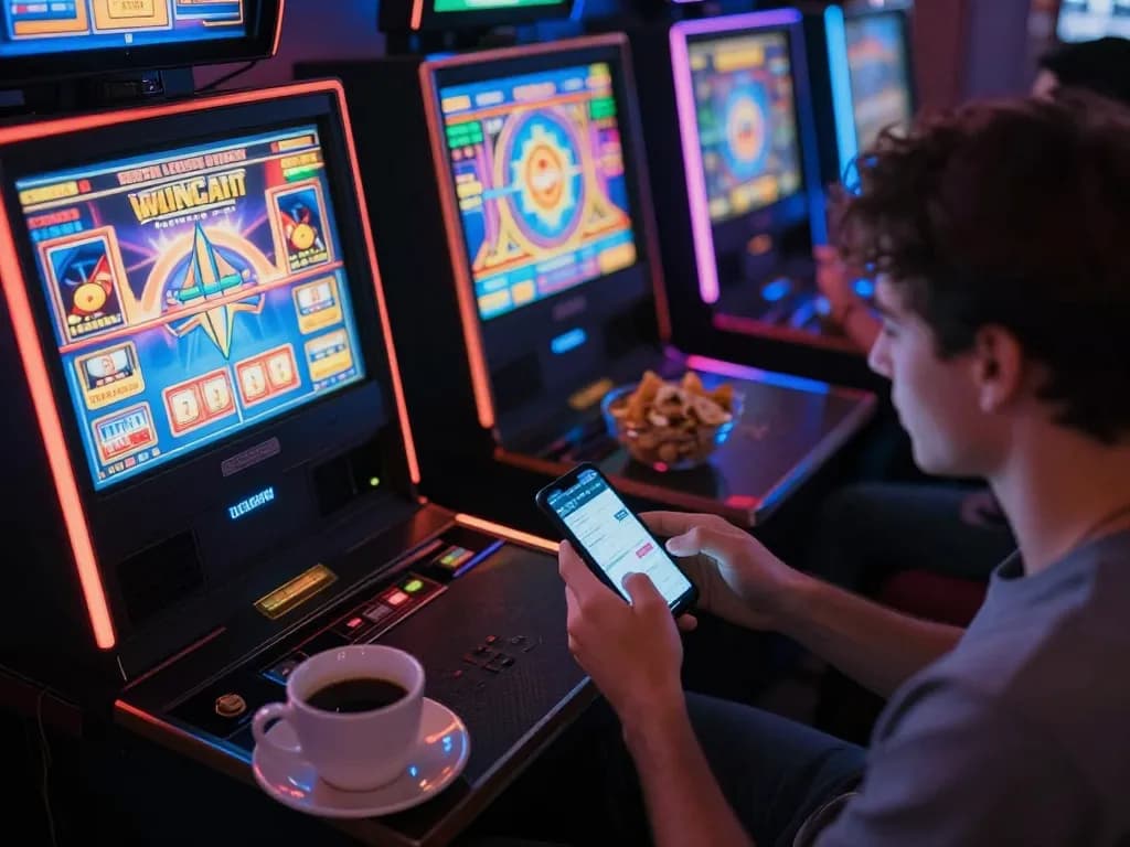 Player engages with exciting slot games on mobile device during cozy home gaming session
