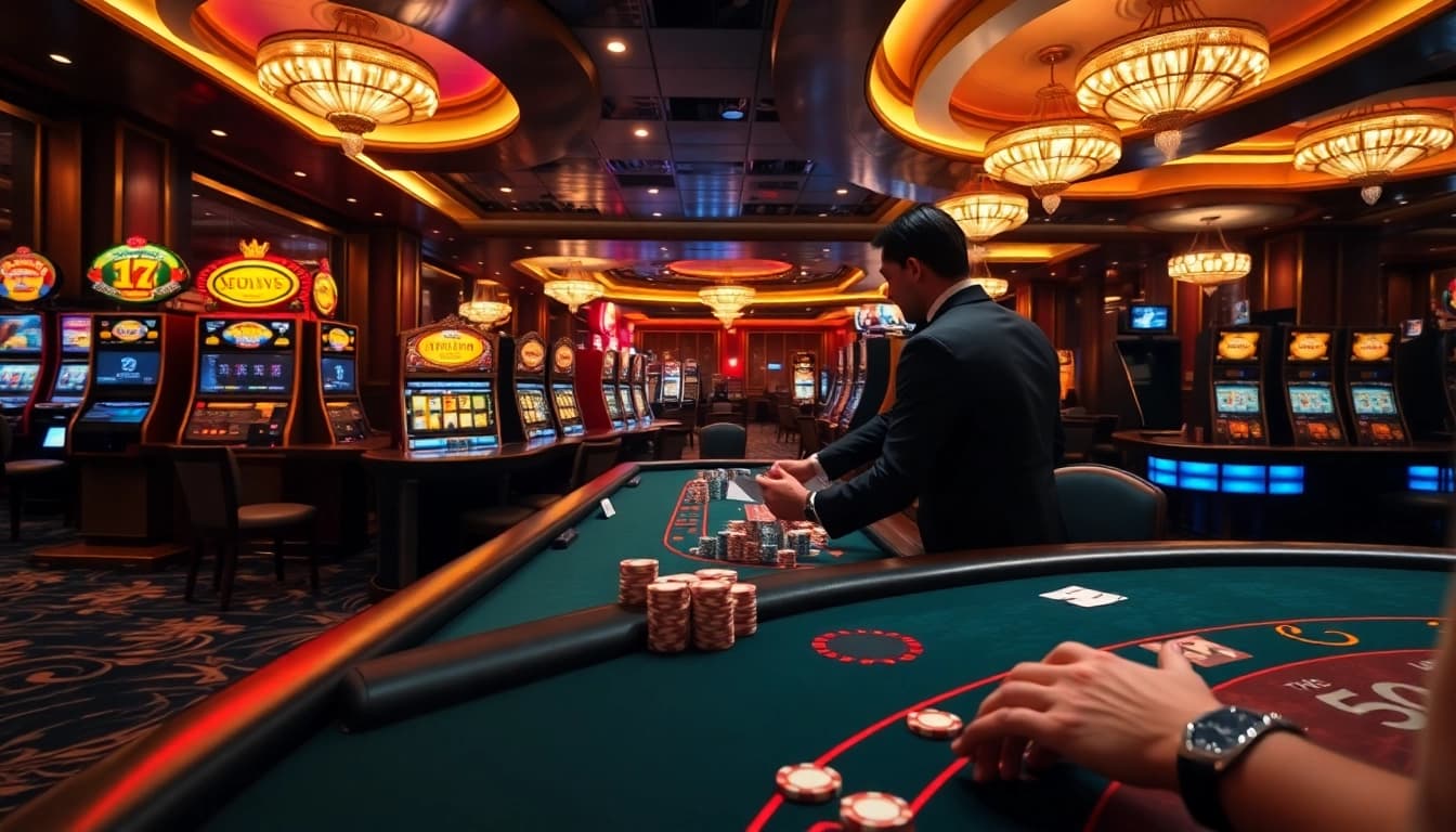 Une scène de casino dynamique mettant en avant des expériences de jeu d'élite et des stratégies dans un casino fiable en ligne.