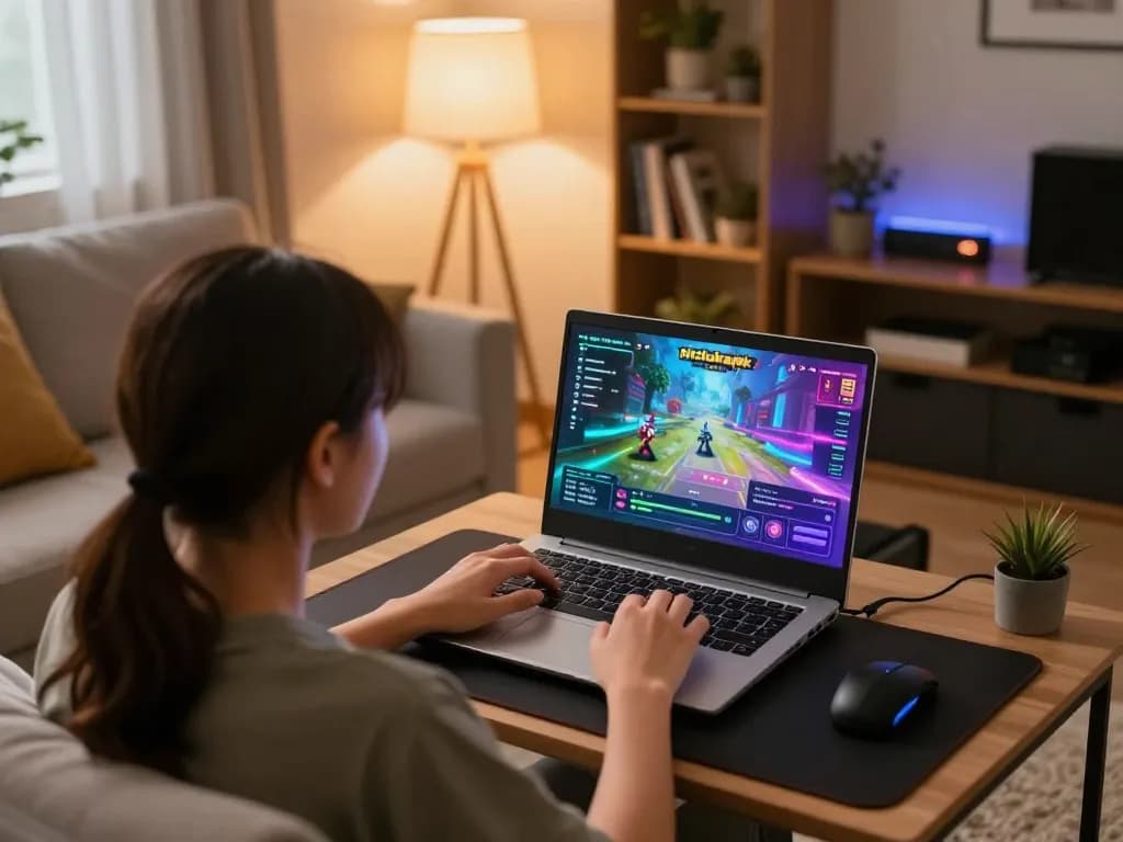 Engaging gameplay on hitclubapk displayed on a laptop in a cozy home setting.