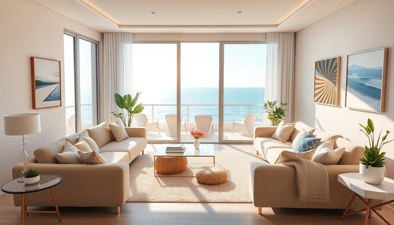 Buy apartment in Alanya showcasing a stunning interior with ocean views and modern design.