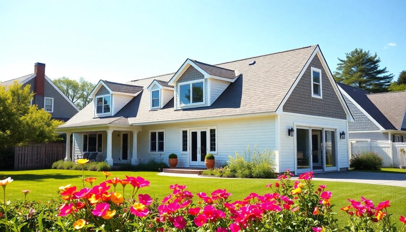 Enhancing a cape cod home addition with a spacious garage expansion in a sunny setting.