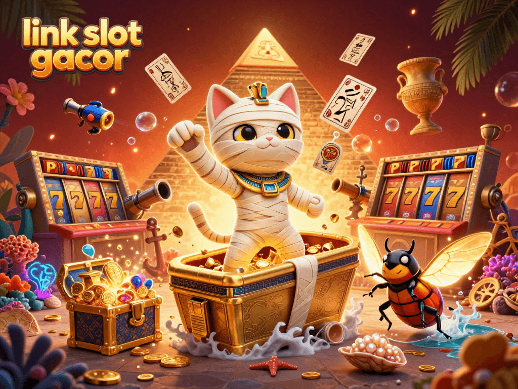 Experience thrilling gameplay with link slot gacor featuring a mummy cat, treasure, and exciting casino elements.