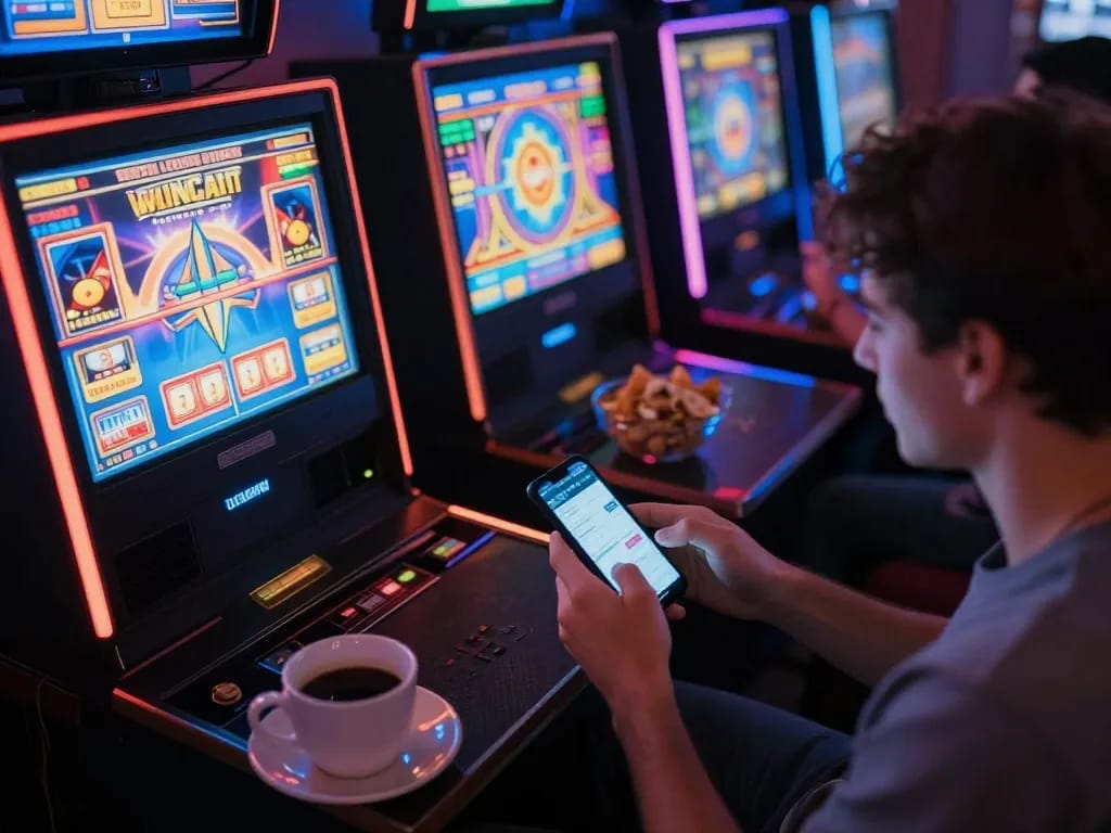 Player engages with exciting slot games on mobile device during cozy home gaming session