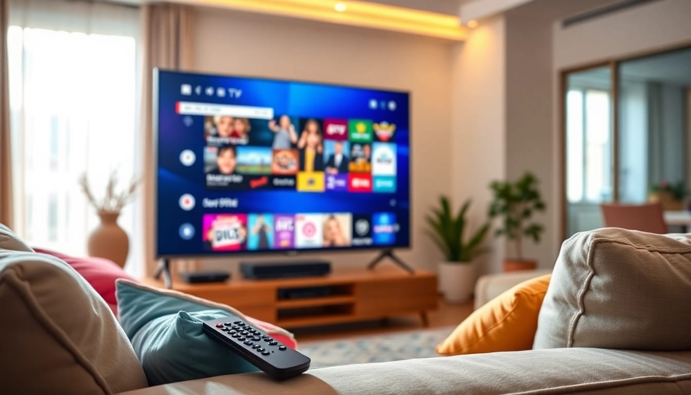 Enjoying iron tv in a contemporary living room setup with bright lighting and modern decor.