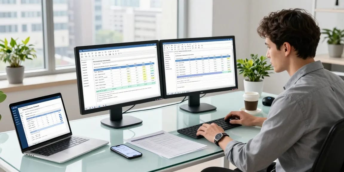 Detect fraud invoice with advanced AI technology in a modern workspace.