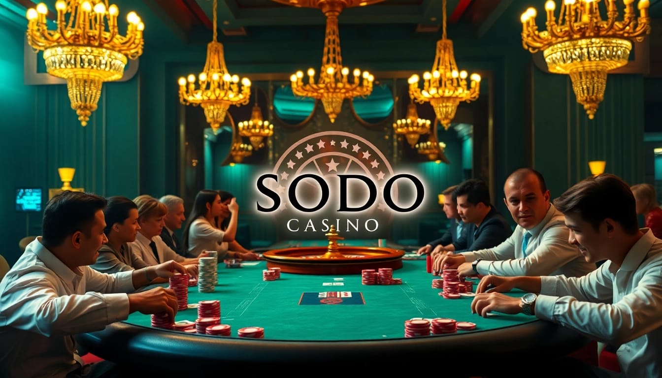 Players enjoying high-stakes poker at SODO Casino, a luxury gambling destination.