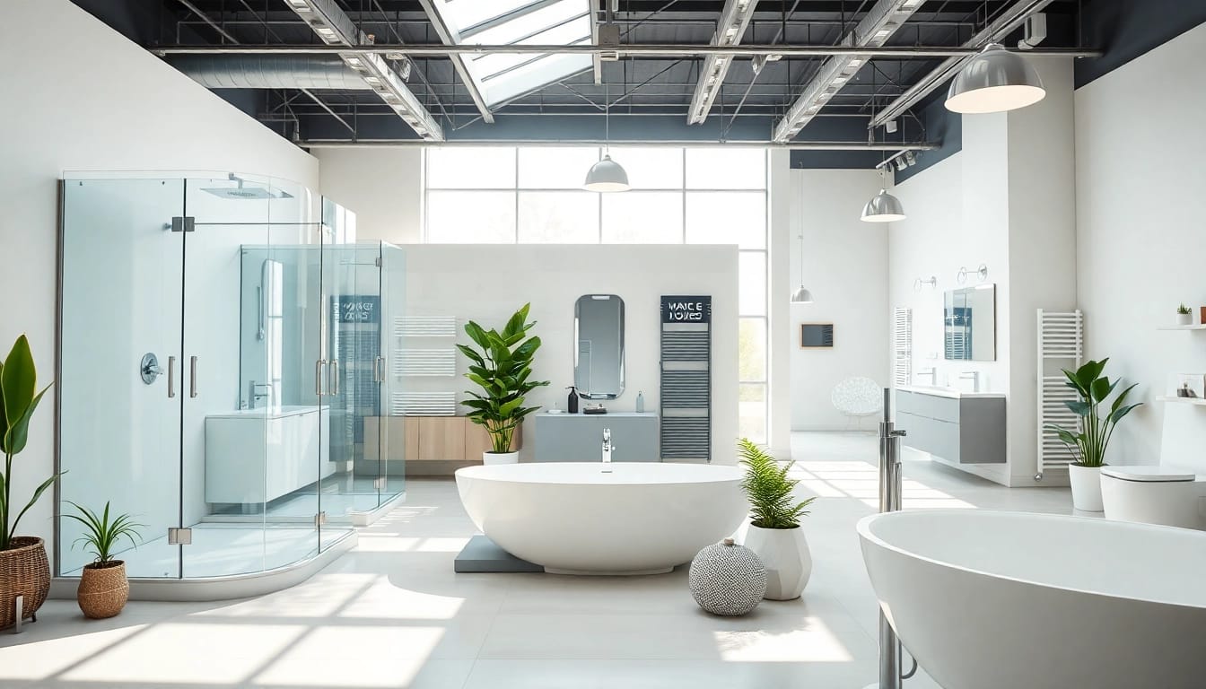Die Produkte von sonni sanitär GmbH in einem modernen Ausstellungsraum präsentieren.