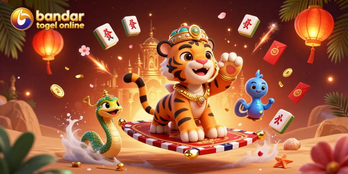 Experience the thrill of bandar togel online with vibrant elements, including a sultan, genie, and casino symbols, in a rich 3D scene.