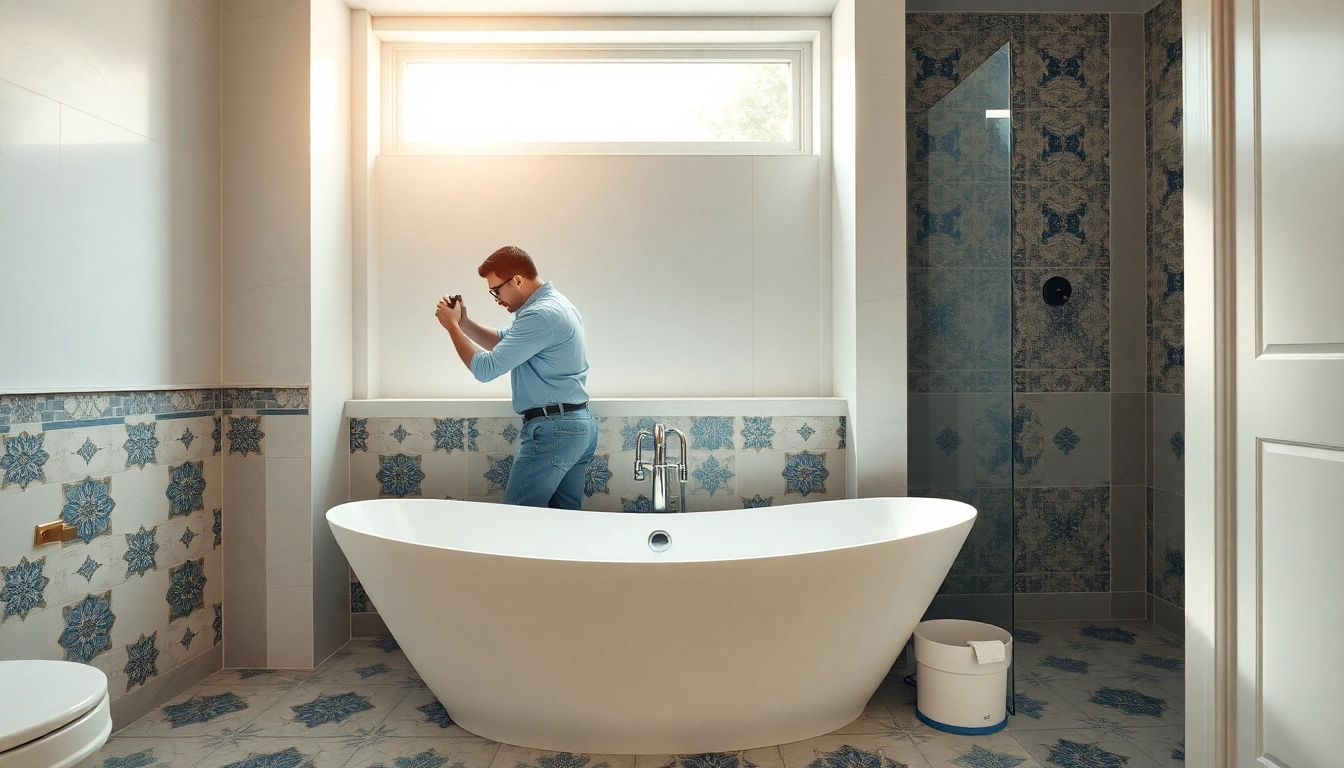 Experienced bathroom remodelers enhancing a stylish bathroom design with modern features.