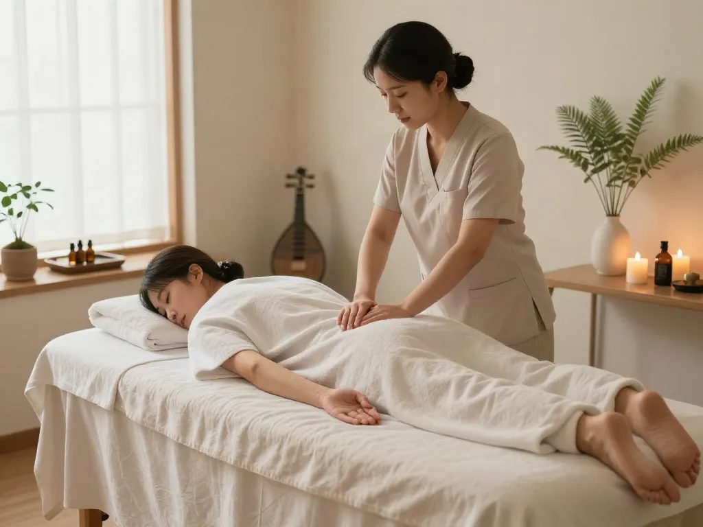Experience 신도림출장마사지 in a serene spa environment, showcasing a therapist at work in a calming atmosphere.