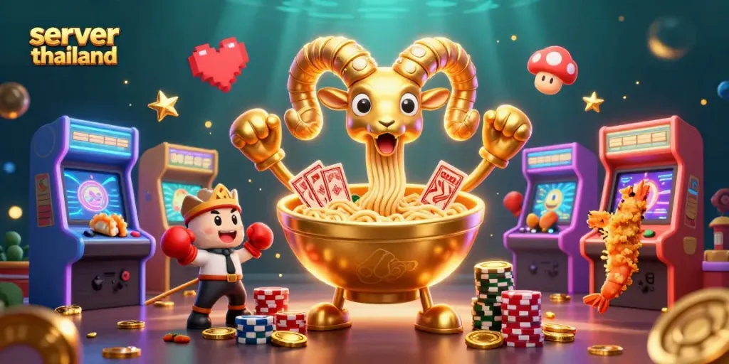 Experience the thrill of server thailand with a vibrant and playful casino-themed illustration.
