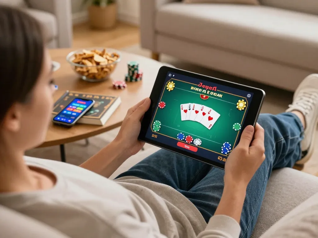 Engaging in online gambling at home with casinò online italiani non aams using a tablet and strategy notes.