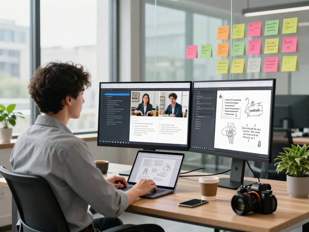AI image to prompt generator capturing a user in a modern workspace crafting creative prompts.