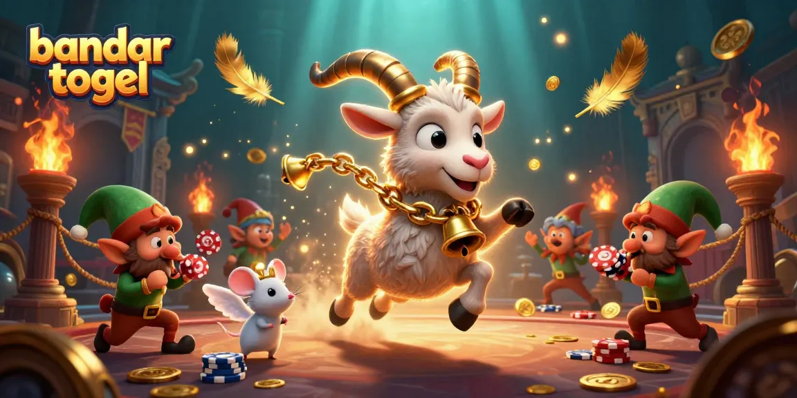 Engage with bandar togel excitement as playful characters steal poker chips in a vibrant casino scene.