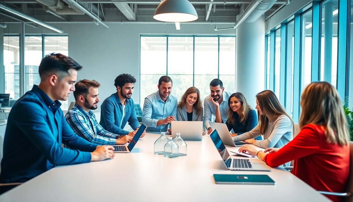 Team collaborating on HubSpot strategies at an agencia hubspot to boost marketing efforts.