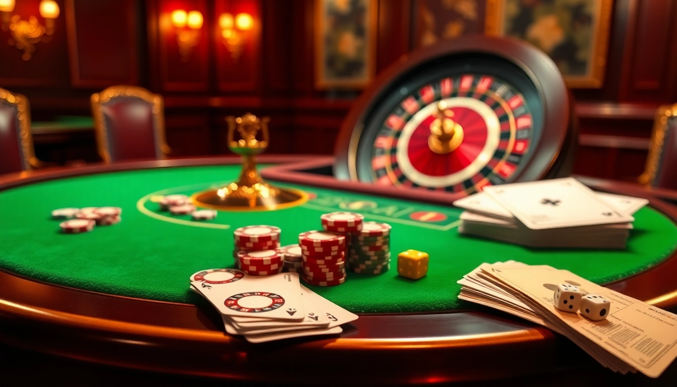 Scène pleine d'action de joueurs s'engageant dans l'excitation des casinos fiables en ligne avec des jetons de poker et une roulette vibrante.