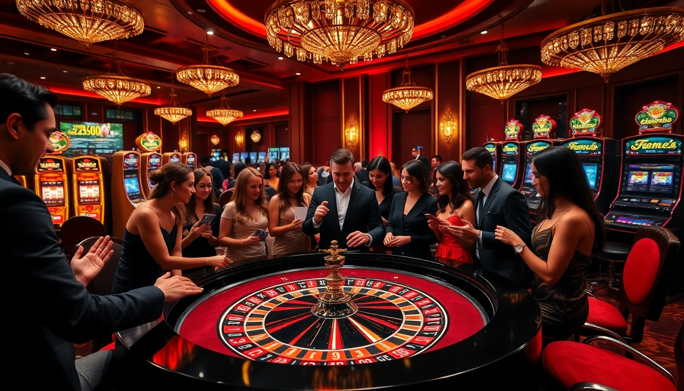 Action de jeu passionnante dans un casino fiable en ligne, mettant en avant des joueurs engagés à une table de roulette avec des accents luxueux.