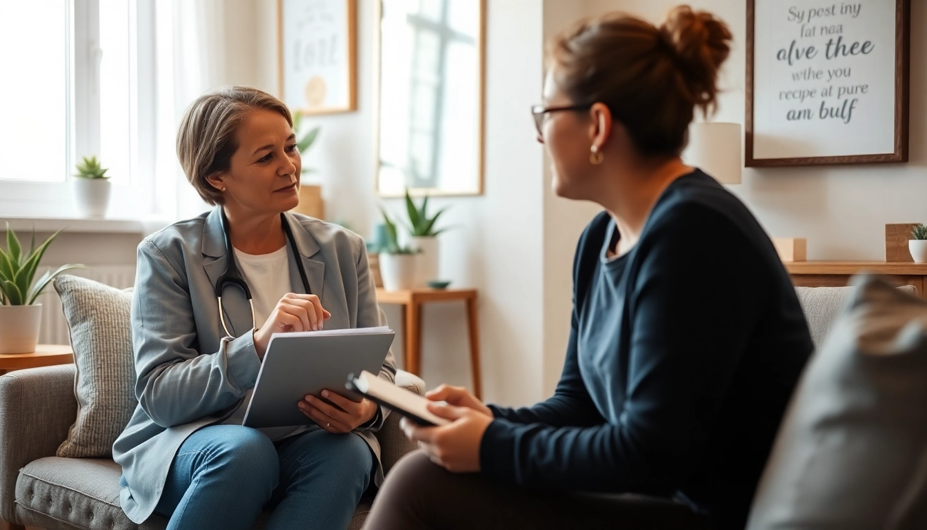 Illustration depicting depression symptoms conveyed through a therapist's supportive interaction.