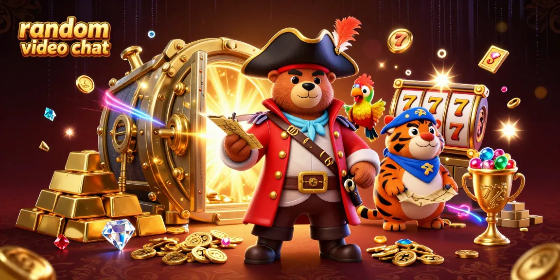 Engage in random video chat with vibrant pirate-themed elements and gold-filled excitement.