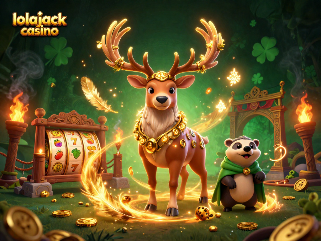 Experience excitement at lolajack casino with animated slot reels and magical characters.