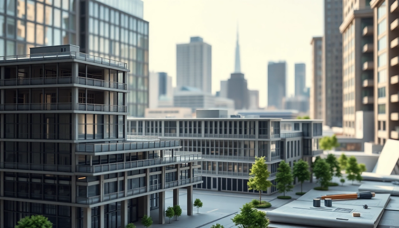 Architekturmodellbau Chemnitz zeigt ein modernes Gebäude mit feinen Details und einer dynamischen Stadtkulisse.