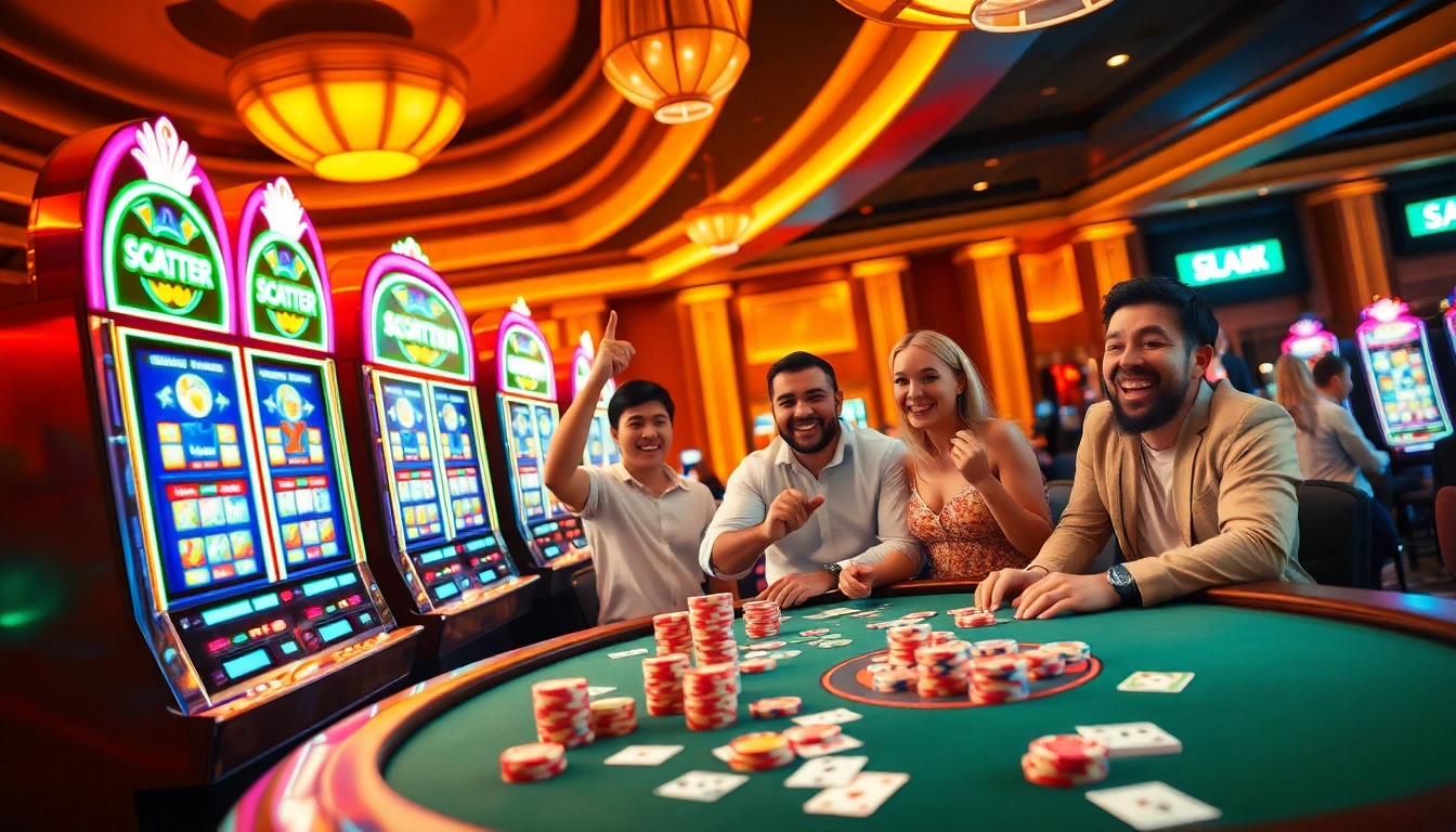 Engaged players enjoying slot scatter hitam games at a luxurious casino.
