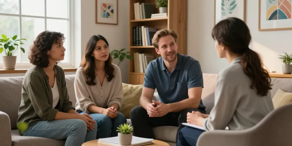 Engaging therapy session with anxiety and depression therapist Murfreesboro TN, creating a warm environment for couples.