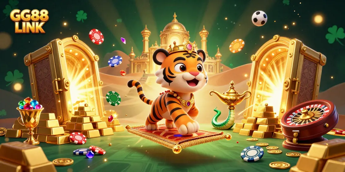 Experience the excitement of GG88 LINK with our immersive casino-themed illustration, featuring symbols of joy and luck.