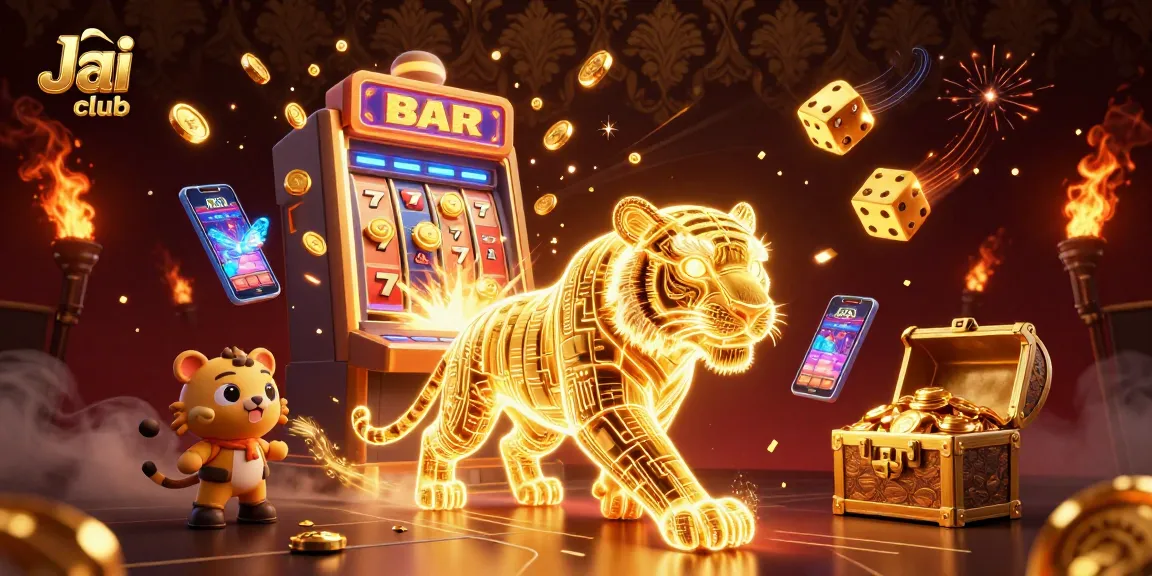 Play exciting games at Jai club with a golden tiger and a vibrant casino atmosphere.