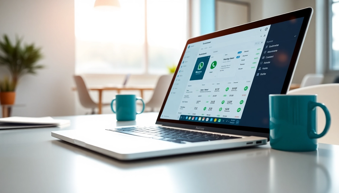 Enhance customer engagement with WhatsApp Business CRM displayed on a laptop in a bright office.