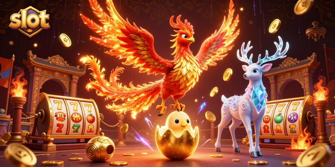 Experience thrilling slot action with a phoenix soaring amidst vibrant casino elements.