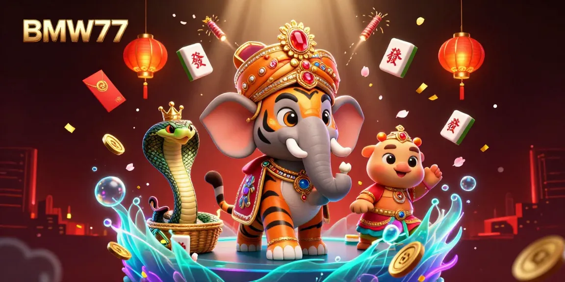 Experience the vibrant casino scene of BMW777 with animated characters and dynamic gambling elements.