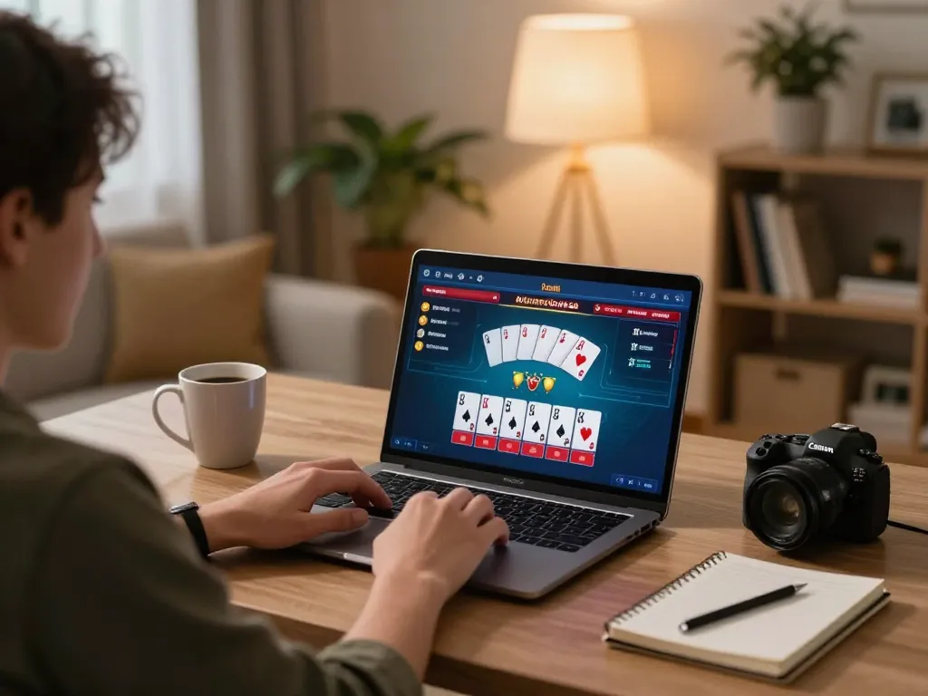 Engaging in online betting at home, showcasing TOP nhà cái uy tín with strategic gameplay.
