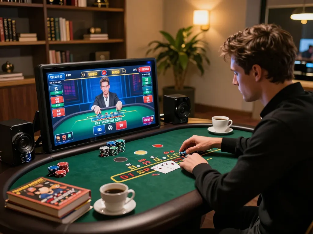 Player engaging in smart betting strategies on Nhà cái GEM88's live dealer blackjack game.