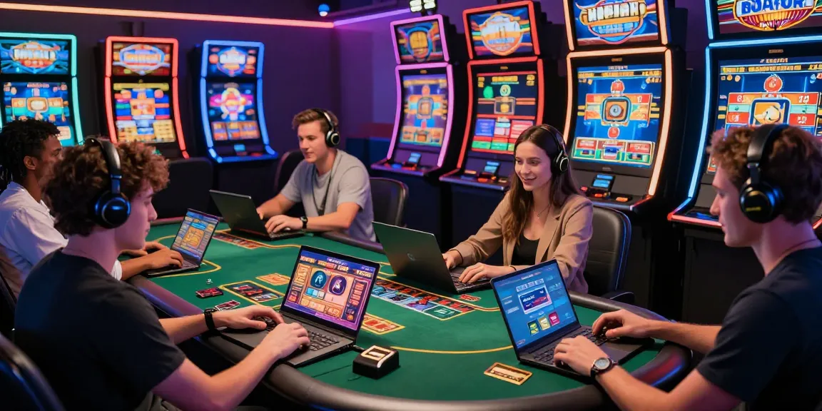 Engaged players enjoying credit card casinos online with vibrant gaming setup and digital interfaces.