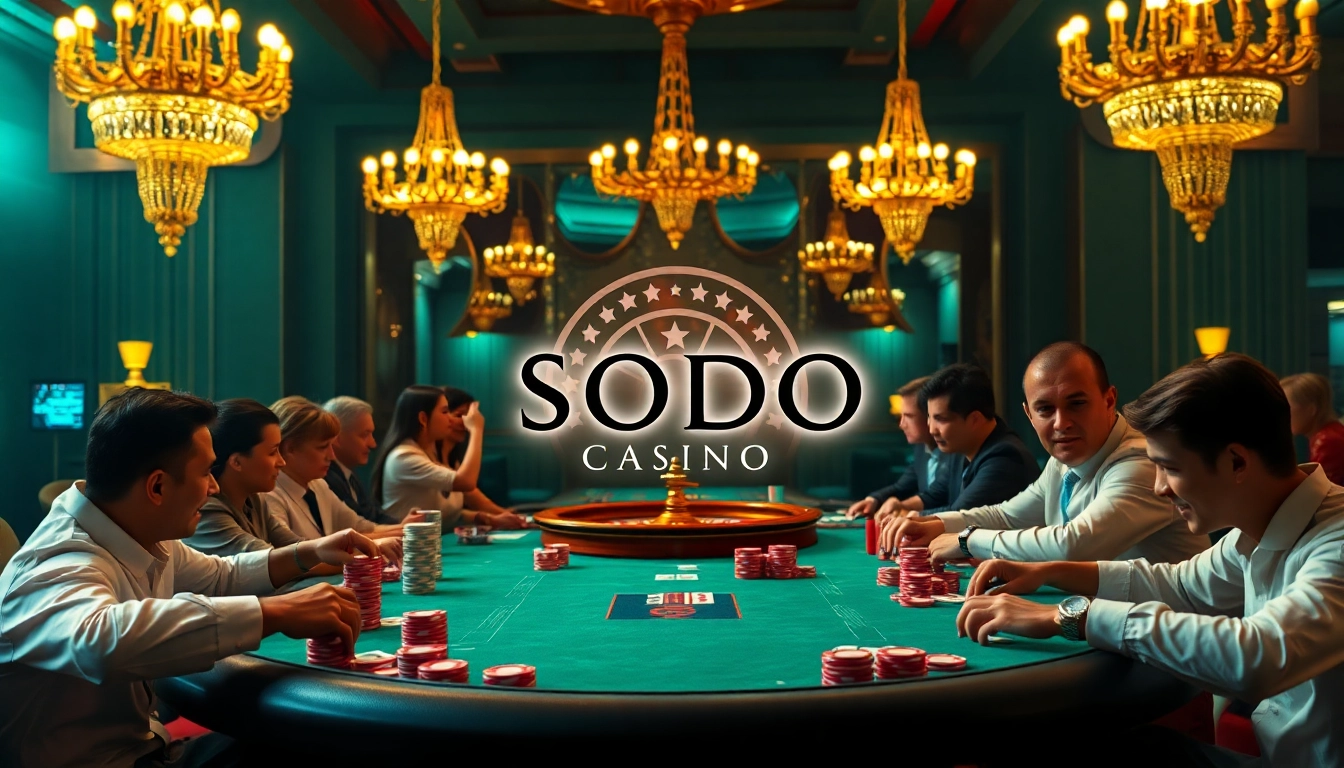 Players enjoying high-stakes poker at SODO Casino, a luxury gambling destination.