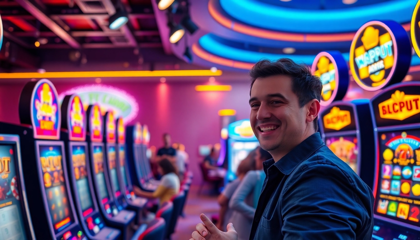 Menangkan jackpot dengan slot depo 1k, suasana kasino yang menegangkan dan penuh warna.