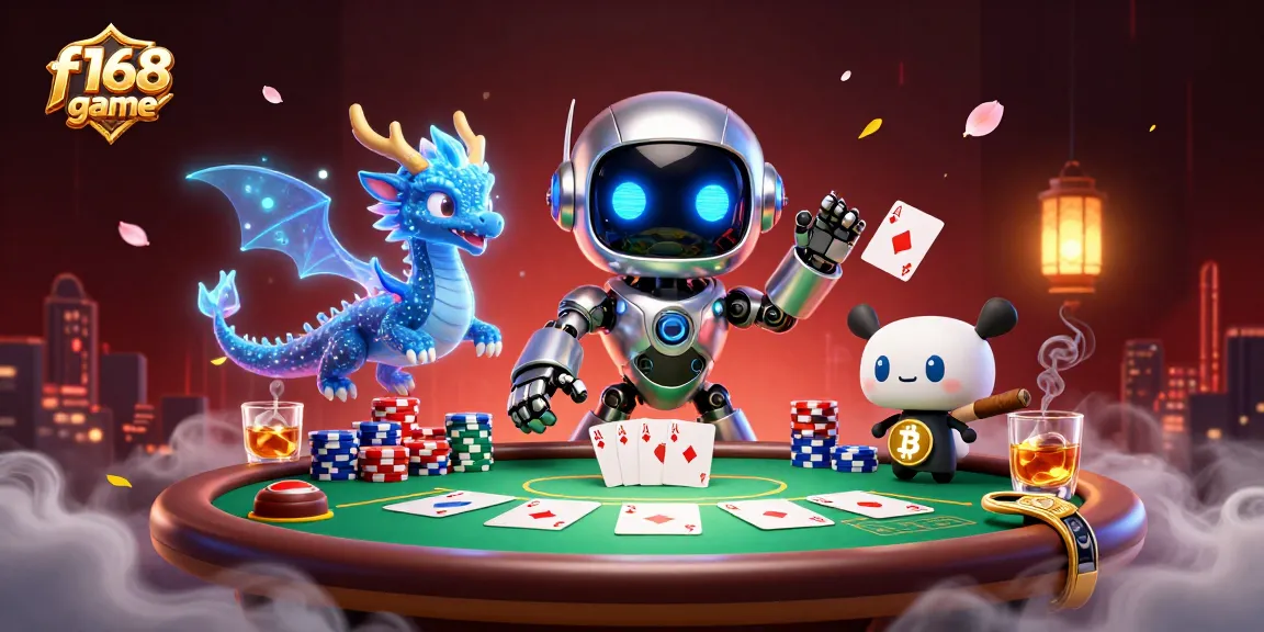 Experience the thrill of the f168 game with vibrant poker elements and futuristic characters.