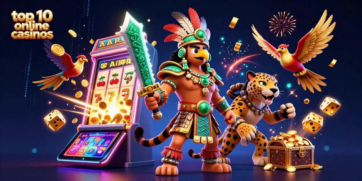 Engage with the top 10 online casinos featuring animated scenes of jackpots and thrilling casino action.