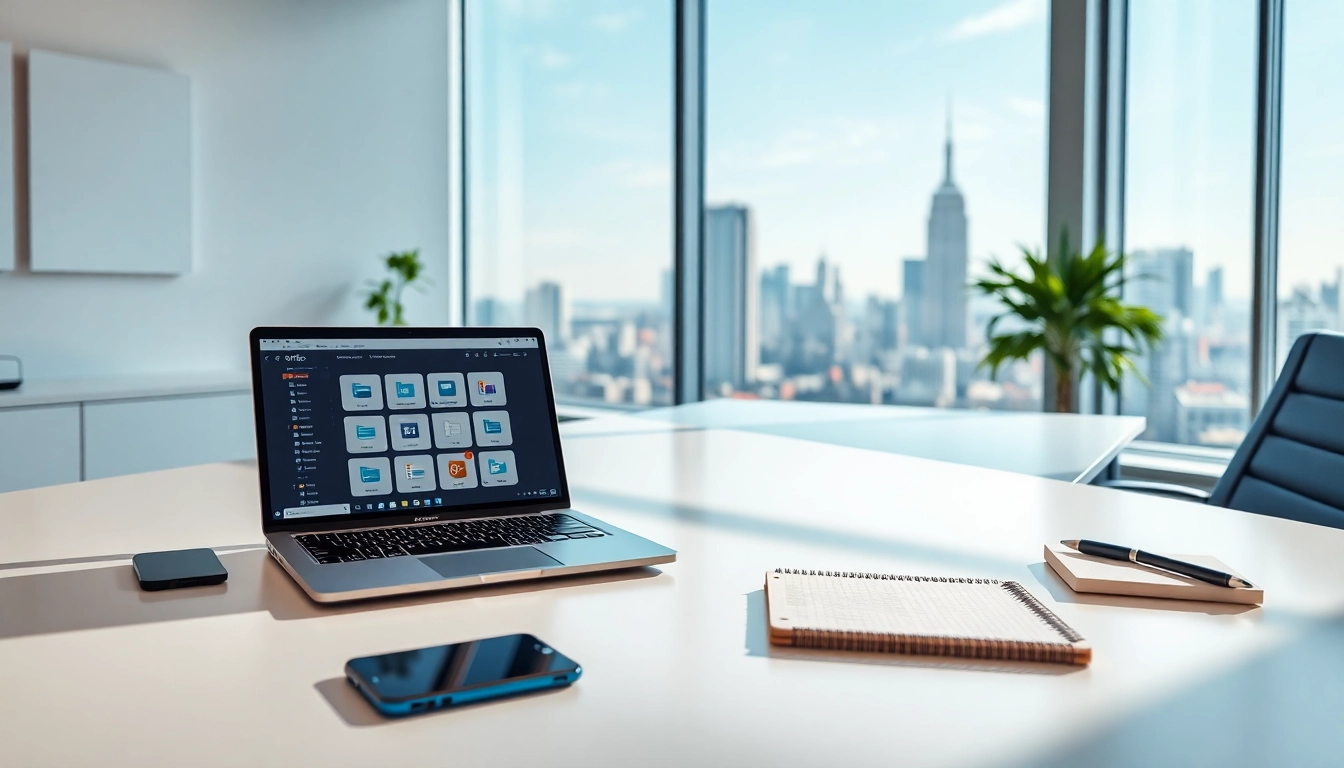 在笔记本电脑上显示 WPS Office 的高效现代办公场景，激发生产力。