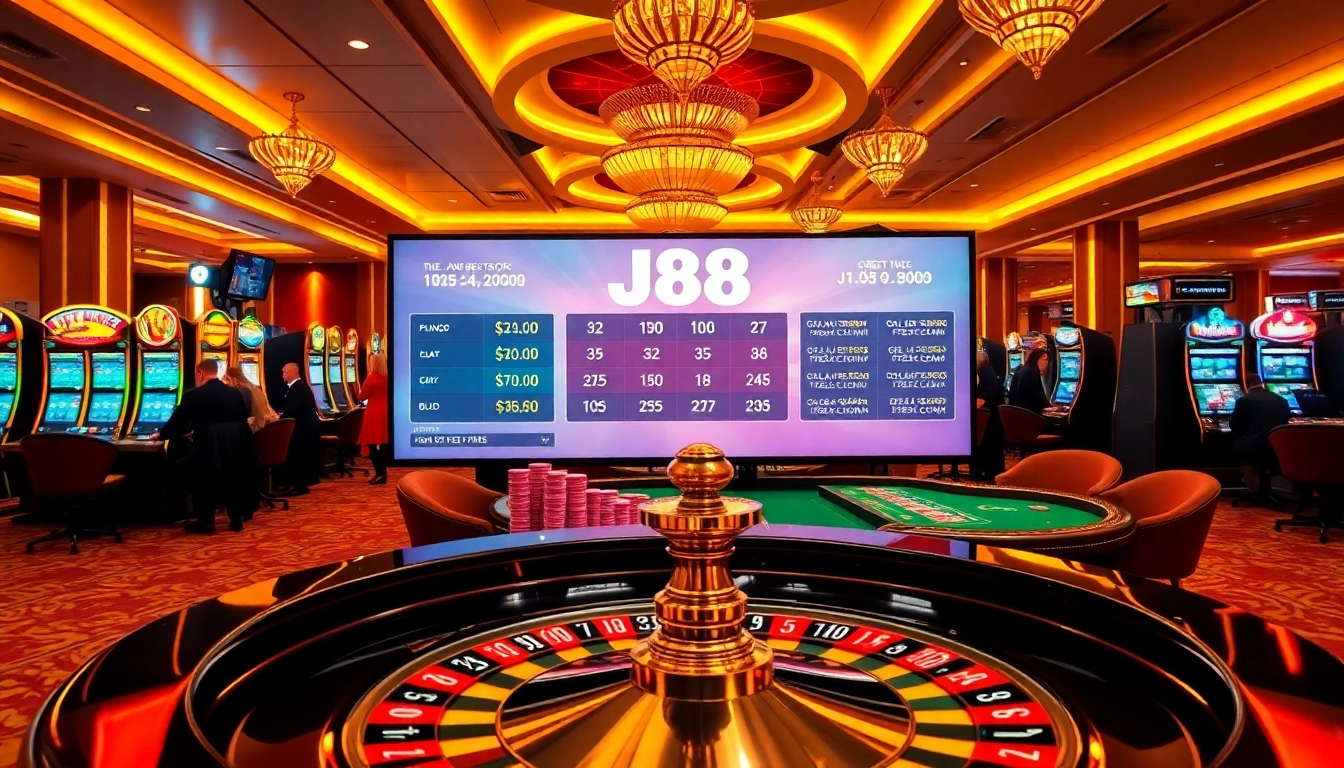 Experience the thrill of J88 gaming at a luxurious casino filled with vibrant slot machines and exciting gameplay.