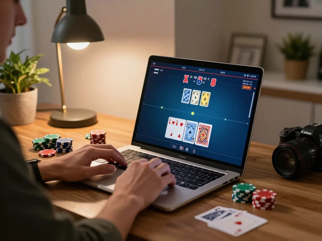 Engaging online poker gameplay at home as gcconsult strategies unfold, showcasing strategic betting.