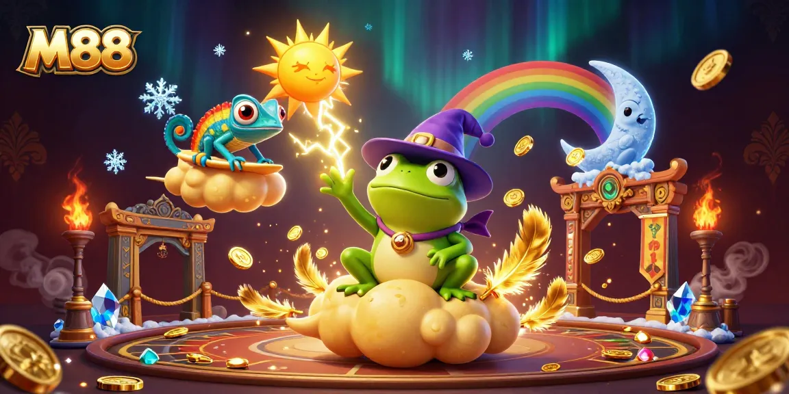 M88 empowers bettors with golden coin storms and thrilling gambling visuals.